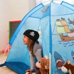 Relaxdays Tente Enfant Intérieur Garçon Fille Tente De Jeu Pirate Extérieur Pop-up 3 Ans HxlxP:90 X 118 X 115 Cm, Bleu -Lit enfant Soldes Boutique 10367909 3
