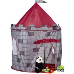 Relaxdays Tente Enfant Intérieur Garçons Chevalier Château Tente De Jeu Extérieur 3 Ans HxlxP: 125 X 105 X 105 Cm, Gris