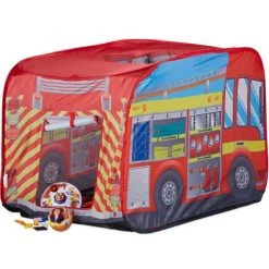 Relaxdays Tente De Jeu Enfants Camion Pompiers Filles Garçons 3 Ans Pop Up Intérieur Extérieur 70 X 110 X 70 Cm, Rouge