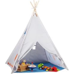 Relaxdays Tente De Jeu Pour Enfants Tipi Intérieur Extérieur Tente Indiens Dès 3 Ans HxlxP: 155 X 125 X 125 Cm, Gris