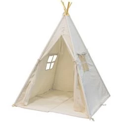 SUNNY Alba Tente Tipi Pour Enfants En Crème | Tente De Jeu Avec Tapis Pour L'intérieur / Chambre | 120x120 Cm - Blanc