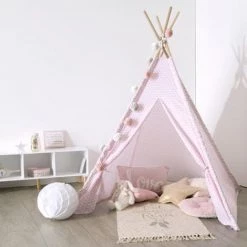 Tipi Déco Pour Enfant En Bois Et Polyester Coloris Rose - Dim : L 120 X L 160 X H 120 Cm - PEGANE - 5 Tipi Déco Pour Enfant En Bois Et Polyester Coloris Rose - Dim : L 120 X L 160 X H 120 Cm - PEGANE - -Lit enfant Soldes Boutique 12221369 3