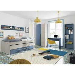 Lit Double Avec Un Tiroir Coloris Blanc Alpes / Bleu En Melamine - Dim : 66 X 199 X 96 Cm -PEGANE- 7 Lit Double Avec Un Tiroir Coloris Blanc Alpes / Bleu En Melamine - Dim : 66 X 199 X 96 Cm -PEGANE- -Lit enfant Soldes Boutique 12557848 4