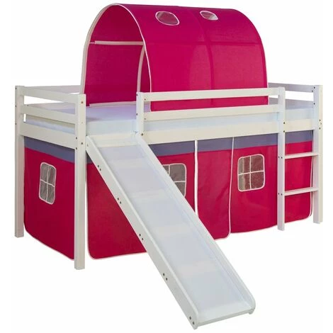 DéCOSHOP26 Lit Mezzanine Pour Enfant Avec Sommier Toboggan Tunnel Rideau Modèle Rose Foncé 90x200 Cm - Rose 1 DéCOSHOP26 Lit Mezzanine Pour Enfant Avec Sommier Toboggan Tunnel Rideau Modèle Rose Foncé 90x200 Cm - Rose