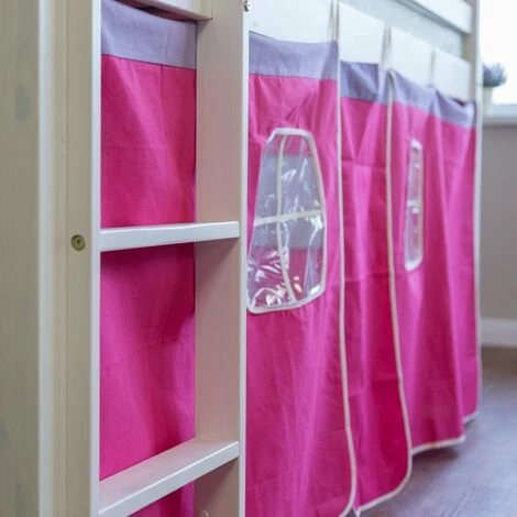 DéCOSHOP26 Lit Mezzanine Pour Enfant Avec Sommier Toboggan Tunnel Rideau Modèle Rose Foncé 90x200 Cm - Rose 3 DéCOSHOP26 Lit Mezzanine Pour Enfant Avec Sommier Toboggan Tunnel Rideau Modèle Rose Foncé 90x200 Cm - Rose – Image 3
