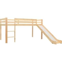 Lit Mezzanine D'Enfants Avec Toboggan Et Echelle Pin 97x208 Cm Naturel VidaXL