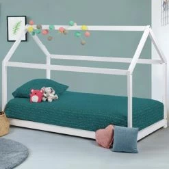 IDMARKET Lit Cabane Enfant 90 X 190 CM NEEL Blanc Avec Sommier - Blanc