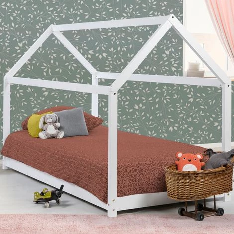 IDMARKET Lit Cabane Enfant 90 X 190 CM NEEL Blanc Avec Sommier - Blanc 3 IDMARKET Lit Cabane Enfant 90 X 190 CM NEEL Blanc Avec Sommier - Blanc – Image 3