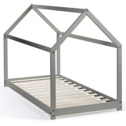 IDMARKET Lit Cabane Enfant 90 X 190 CM NEEL Gris Avec Sommier - Gris -Lit enfant Soldes Boutique 13453365 4