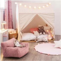 Atmosphera - Toile Pour Cabane En Bois Déco étoiles Roses 116 X 126 Cm - Ecru/rose -Lit enfant Soldes Boutique 14227205 3