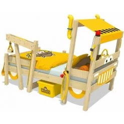 WICKEY Lit Enfant, Lit Maison Crazy Sparky Max Bâche Jaune Lit En Bois 90 X 200 Cm