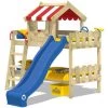 WICKEY Lit Enfant, Lit Mezzanine Crazy Circus Avec Toboggan Bleu Lit Maison 90 X 200 Cm