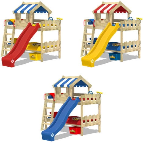 WICKEY Lit Enfant, Lit Mezzanine Crazy Circus Avec Toboggan Bleu Lit Maison 90 X 200 Cm 2 WICKEY Lit Enfant, Lit Mezzanine Crazy Circus Avec Toboggan Bleu Lit Maison 90 X 200 Cm – Image 2