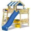 WICKEY Lit Enfant, Lit Mezzanine Crazy Circus Avec Toboggan Bleu Lit Maison 90 X 200 Cm
