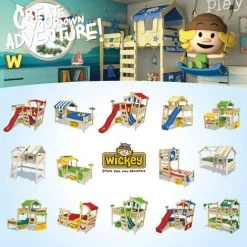 WICKEY Lit Enfant, Lit Mezzanine Crazy Circus Avec Toboggan Bleu Lit Maison 90 X 200 Cm -Lit enfant Soldes Boutique 14819021 4