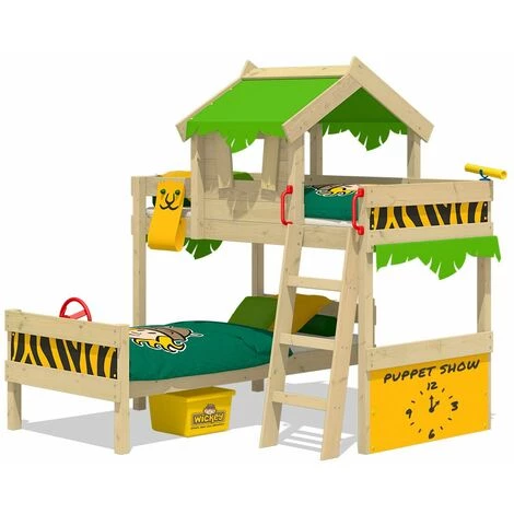 WICKEY Lit Enfant, Lit Superposé Crazy Jungle Avec Toboggan Vert Pomme/jaune Lit En Bois 90 X 200 Cm 1 WICKEY Lit Enfant, Lit Superposé Crazy Jungle Avec Toboggan Vert Pomme/jaune Lit En Bois 90 X 200 Cm