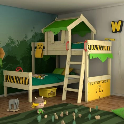 WICKEY Lit Enfant, Lit Superposé Crazy Jungle Avec Toboggan Vert Pomme/jaune Lit En Bois 90 X 200 Cm 2 WICKEY Lit Enfant, Lit Superposé Crazy Jungle Avec Toboggan Vert Pomme/jaune Lit En Bois 90 X 200 Cm – Image 2