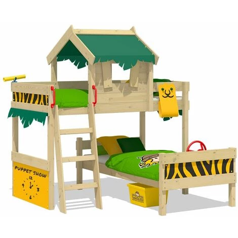 WICKEY Lit Enfant, Lit Superposé Crazy Jungle Avec Toboggan Vert Pomme/jaune Lit En Bois 90 X 200 Cm 3 WICKEY Lit Enfant, Lit Superposé Crazy Jungle Avec Toboggan Vert Pomme/jaune Lit En Bois 90 X 200 Cm – Image 3
