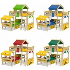 WICKEY Lit Enfant, Lit Superposé Crazy Trunky Avec Toboggan Vert Pomme/jaune Lit En Bois 90 X 200 Cm -Lit enfant Soldes Boutique 14819028 3