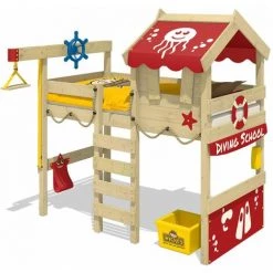 WICKEY Lit Enfant, Lit Mezzanine Crazy Jelly Rouge Lit Maison, Lit En Bois 90x 200 Cm
