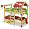 WICKEY Lit Enfant, Lit Superposé Crazy Ivy Avec Toboggan Rouge/vert Pomme Lit En Bois 90 X 200 Cm