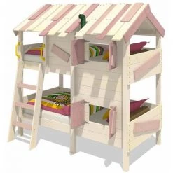 WICKEY Lit Enfant, Lit Superposé CrAzY Creek Avec Toboggan Lit En Bois 90 X 200 Cm