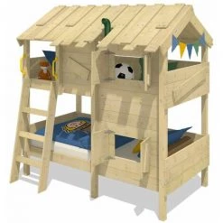 WICKEY Lit Enfant, Lit Superposé CrAzY Cherry Avec Toboggan Lit En Bois 90 X 200 Cm
