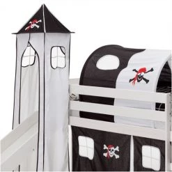 IDIMEX Donjon Tour Tente Pour Lit Surélevé Avec Toboggan Coton Motif Pirate Noir Et Blanc - Noir/Blanc