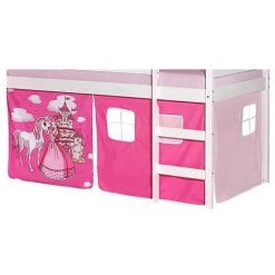 IDIMEX Lot De Rideaux Cabane Pour Lit Surélevé Superposé Mi-hauteur Mezzanine Tissu Coton Motif Princesse Rose - Pink/Rose