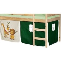 IDIMEX Lot De Rideaux Cabane Pour Lit Surélevé Superposé Mi-hauteur Mezzanine Tissu Coton Motif Savane Vert - Vert