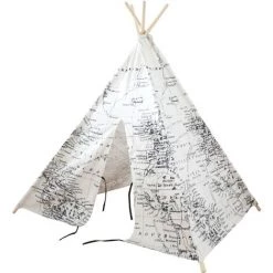 SUNNY Tente Tipi Pour Enfants Avec Carte Du Monde En Noir Et Blanc | Tente De Jeu Pour L'intérieur / Chambre | 120x120 Cm - Noir