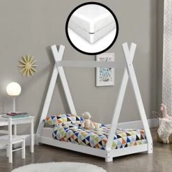 Lit Tipi Pour Enfants Avec Matelas Orthopédique Onejda Blanc 70 X 140 Cm [en.casa]