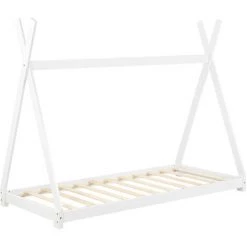 Lit Tipi Pour Enfants Avec Matelas Mousse à Froid Onejda Blanc 200 X 90 Cm [en.casa] -Lit enfant Soldes Boutique 16435044 3
