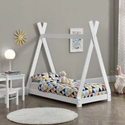 Lit De Tipi Pour Enfant Onejda Blanc Mat 140 X 70 Cm [en.casa] -Lit enfant Soldes Boutique 16435060 3