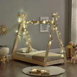 Lit De Tipi Pour Enfant Onejda Bois Naturel 140 X 70 Cm [en.casa]
