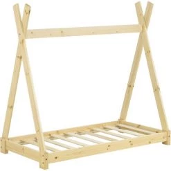 Lit De Tipi Pour Enfant Onejda Bois Naturel 140 X 70 Cm [en.casa] -Lit enfant Soldes Boutique 16435070 4