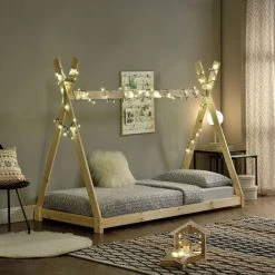 Lit De Tipi Pour Enfant Onejda Bois Naturel 200 X 90 Cm [en.casa]