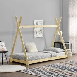 Lit De Tipi Pour Enfant Onejda Bois Naturel 200 X 90 Cm [en.casa] -Lit enfant Soldes Boutique 16435104 3