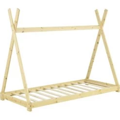 Lit De Tipi Pour Enfant Onejda Bois Naturel 200 X 90 Cm [en.casa] -Lit enfant Soldes Boutique 16435104 4