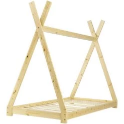 Lit De Tipi Pour Enfant Onejda Bois Naturel 200 X 90 Cm [en.casa] -Lit enfant Soldes Boutique 16435104 5
