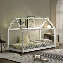 Lit Enfant Design Maison Netstal Bois Blanc 90 X 200 Cm Blanc [en.casa] -Lit enfant Soldes Boutique 16435116 3