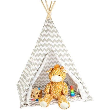 Relaxdays Tente De Jeu Pour Enfants, Tipi Intérieur Extérieur Tente Indien Wigwam, HxlxP:160 X 115 X 115 Cm, Blanc/gris 1 Relaxdays Tente De Jeu Pour Enfants, Tipi Intérieur Extérieur Tente Indien Wigwam, HxlxP:160 X 115 X 115 Cm, Blanc/gris