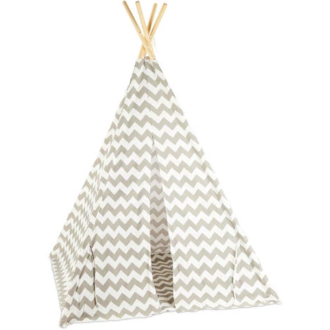 Relaxdays Tente De Jeu Pour Enfants, Tipi Intérieur Extérieur Tente Indien Wigwam, HxlxP:160 X 115 X 115 Cm, Blanc/gris 2 Relaxdays Tente De Jeu Pour Enfants, Tipi Intérieur Extérieur Tente Indien Wigwam, HxlxP:160 X 115 X 115 Cm, Blanc/gris – Image 2