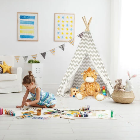 Relaxdays Tente De Jeu Pour Enfants, Tipi Intérieur Extérieur Tente Indien Wigwam, HxlxP:160 X 115 X 115 Cm, Blanc/gris 5 Relaxdays Tente De Jeu Pour Enfants, Tipi Intérieur Extérieur Tente Indien Wigwam, HxlxP:160 X 115 X 115 Cm, Blanc/gris – Image 5