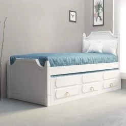 MOBILIER DECO CLEMENCE - Lit Gigogne 90 X 190 Cm Avec Tiroirs En Bois Blanc - Blanc