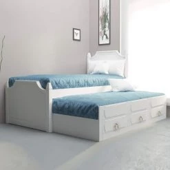 MOBILIER DECO CLEMENCE - Lit Gigogne 90 X 190 Cm Avec Tiroirs En Bois Blanc - Blanc -Lit enfant Soldes Boutique 18381930 3