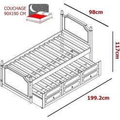 MOBILIER DECO CLEMENCE - Lit Gigogne 90 X 190 Cm Avec Tiroirs En Bois Blanc - Blanc -Lit enfant Soldes Boutique 18381930 4