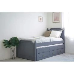 MOBILIER DECO CLEMENCE - Lit Gigogne 90 X 190 Cm Avec Tiroirs En Bois Gris - Gris