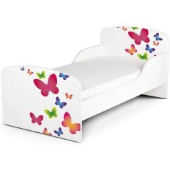 LEOMARK Moderne Lit D'Enfant Toddler En Bois Avec Un Matelas Papillons Colores