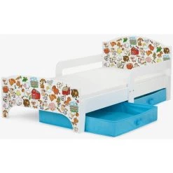 LEOMARK Moderne Lit D'Enfant Smart En Bois Avec Un Matelas Animaux à La Ferme